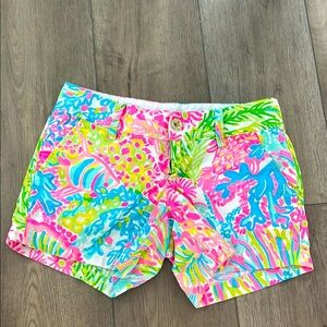 Lilly Pulitzer Pink and Blue Callahan Shorts Vibrant Resort Style, some fade